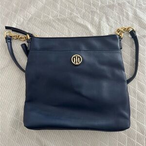 Tommy Hilfiger Dark Blue Shoulder Bag with Gold Accents